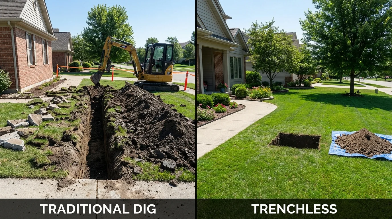Trenchless sewer repair with minimal yard damage versus traditional excavation in Fort Sumner, NM